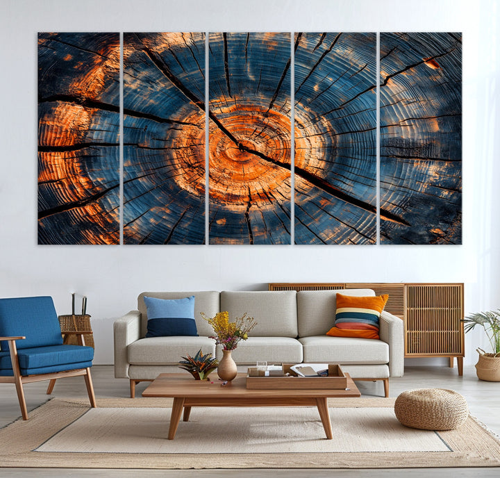 81894502-MGV-CV-36X24-Burnt Wood Wall Art Canvas Print, Aged Timber Print, Framed Rustic Tree Slice Art Print, Large Organic Texture Printing Perfect for Rustic