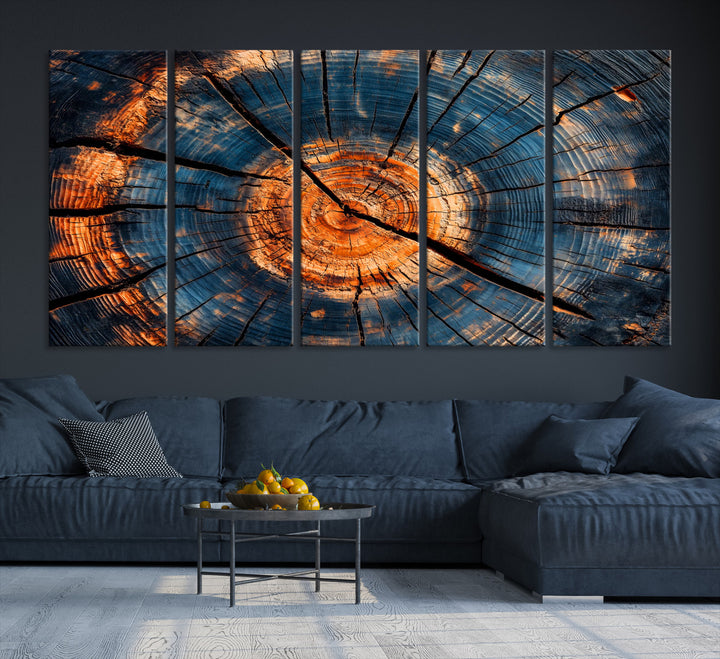 81894502-MGV-CV-36X24-Burnt Wood Wall Art Canvas Print, Aged Timber Print, Framed Rustic Tree Slice Art Print, Large Organic Texture Printing Perfect for Rustic