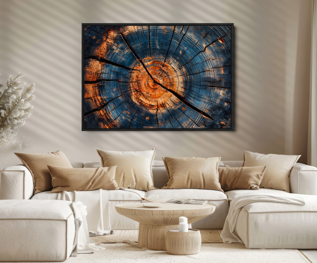 Burnt Wood Wall Art Canvas Print, Aged Timber Print, Framed Rustic Tree Slice Art Print, Large Organic Texture Printing Perfect for Rustic