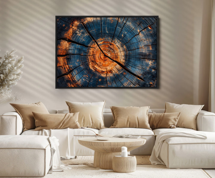 Burnt Wood Wall Art Canvas Print, Aged Timber Print, Framed Rustic Tree Slice Art Print, Large Organic Texture Printing Perfect for Rustic