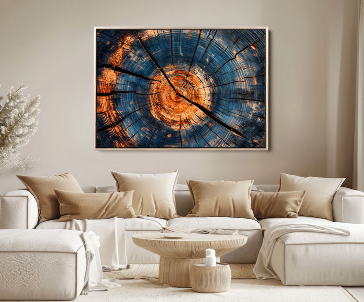 Burnt Wood Wall Art Canvas Print, Aged Timber Print, Framed Rustic Tree Slice Art Print, Large Organic Texture Printing Perfect for Rustic