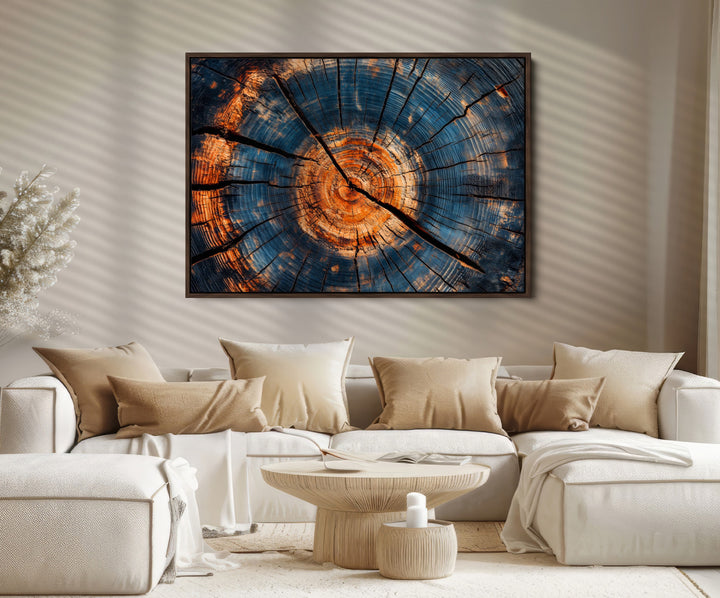 Burnt Wood Wall Art Canvas Print, Aged Timber Print, Framed Rustic Tree Slice Art Print, Large Organic Texture Printing Perfect for Rustic