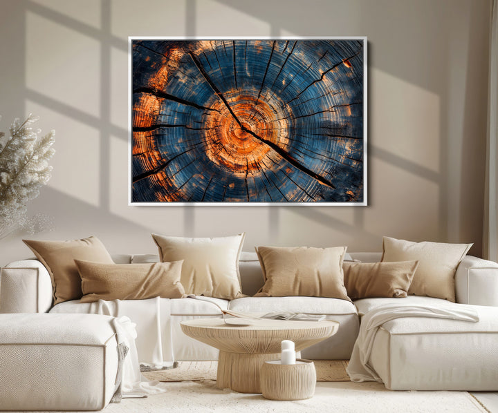 Burnt Wood Wall Art Canvas Print, Aged Timber Print, Framed Rustic Tree Slice Art Print, Large Organic Texture Printing Perfect for Rustic