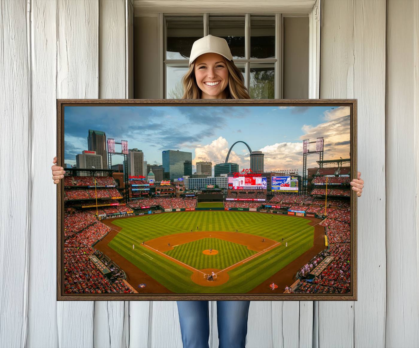 91908-MGV-CV-36X24-Busch Stadium Wall Art Print | St. Louis Cardinals Baseball Stadium Canvas Print | Framed Sports Decor for Living Room, Man Cave Decor