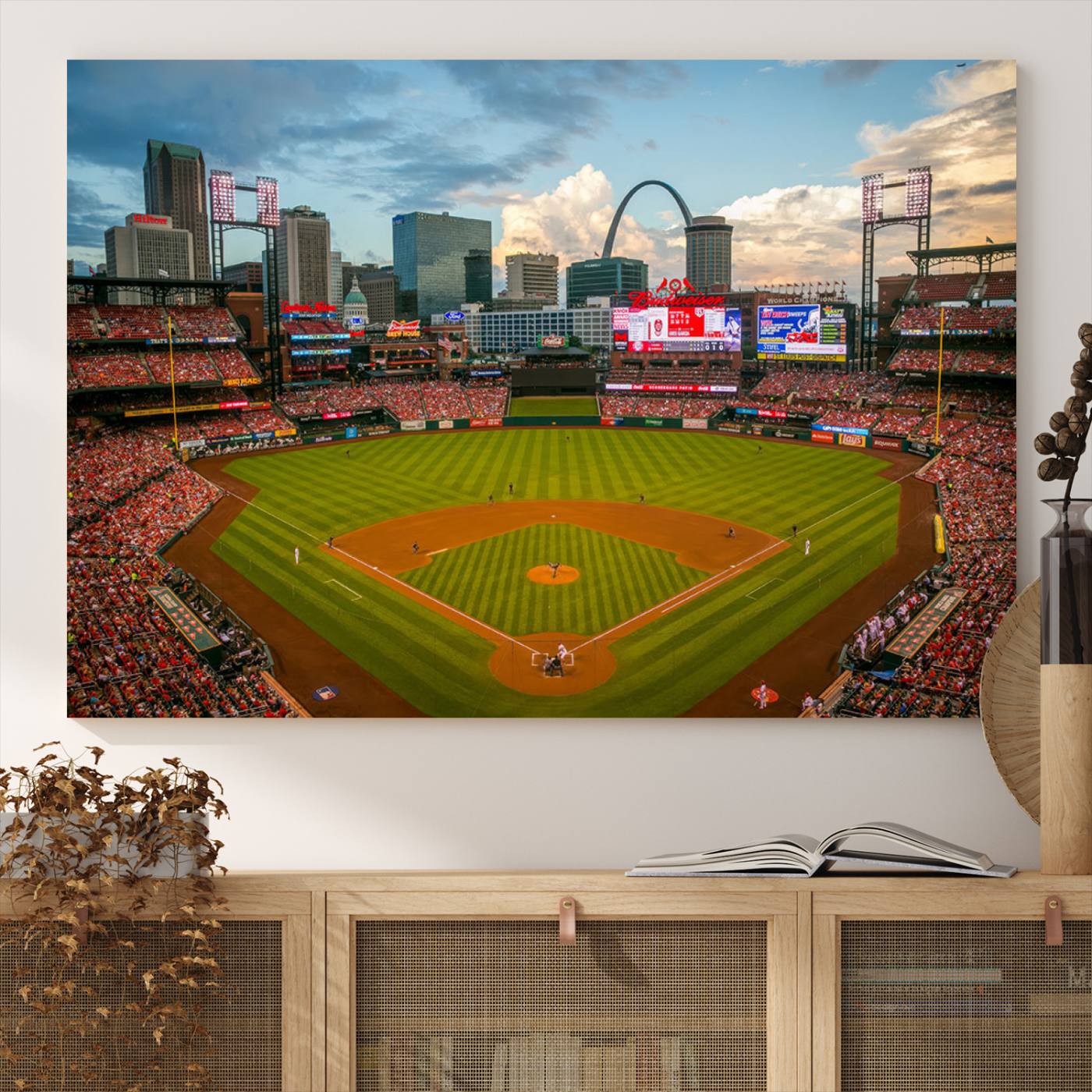 Busch Stadium Wall Art Print | St. Louis Cardinals Baseball Stadium Canvas Print | Framed Sports Decor for Living Room, Man Cave Decor