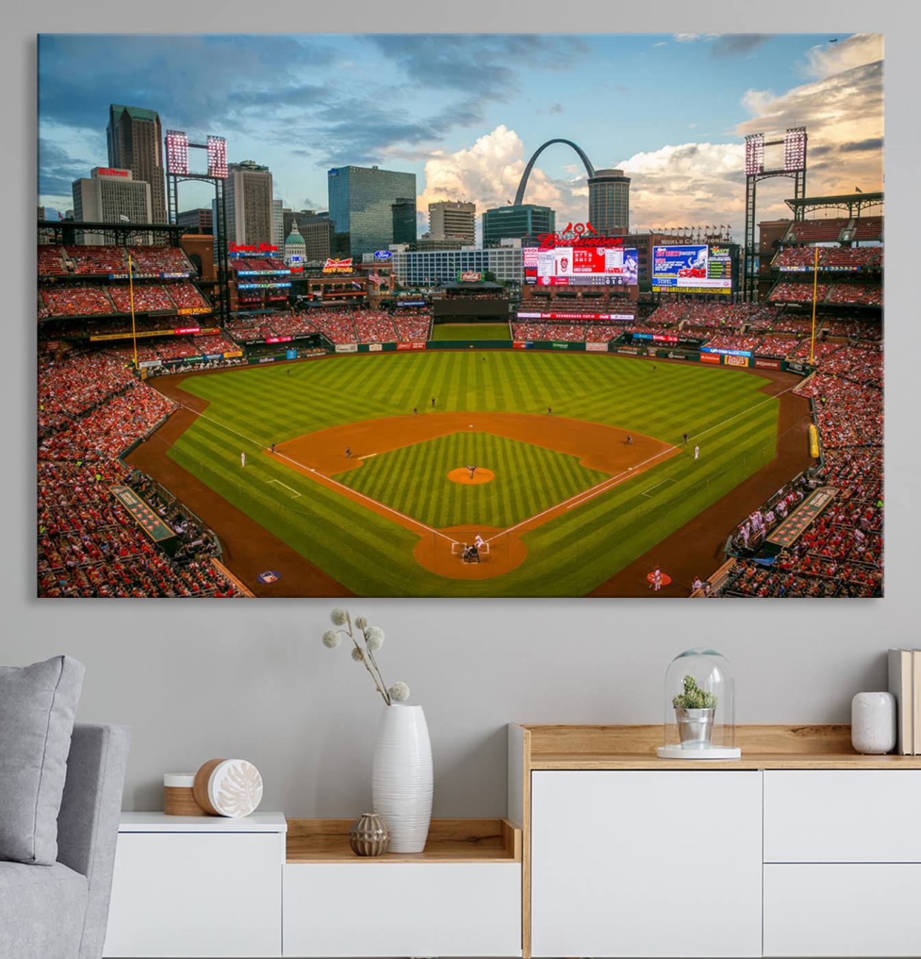 Busch Stadium Wall Art Print | St. Louis Cardinals Baseball Stadium Canvas Print | Framed Sports Decor for Living Room, Man Cave Decor