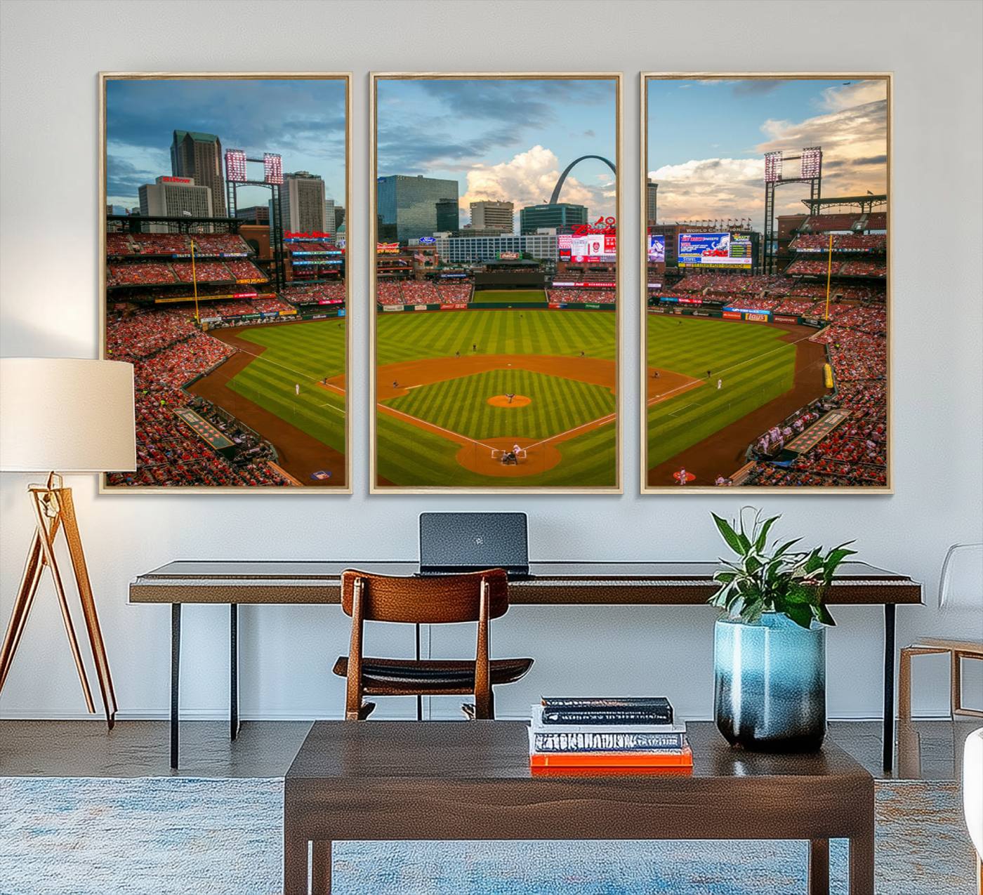 91908-MGV-FC-48X32-3P_Natural-Busch Stadium Wall Art Print | St. Louis Cardinals Baseball Stadium Canvas Print | Framed Sports Decor for Living Room, Man Cave Decor