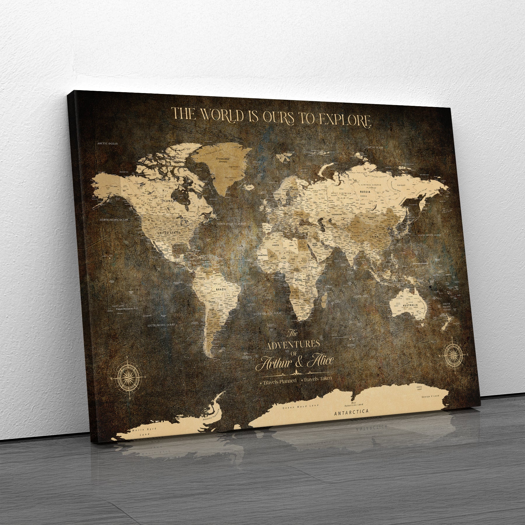 76675404-MGV-CV-36X24-Framed Push Pin World Travel Map – Canvas Wall Art for Tracking Adventures, Decorative Vintage Style Map with Pins for Home or Office - H1