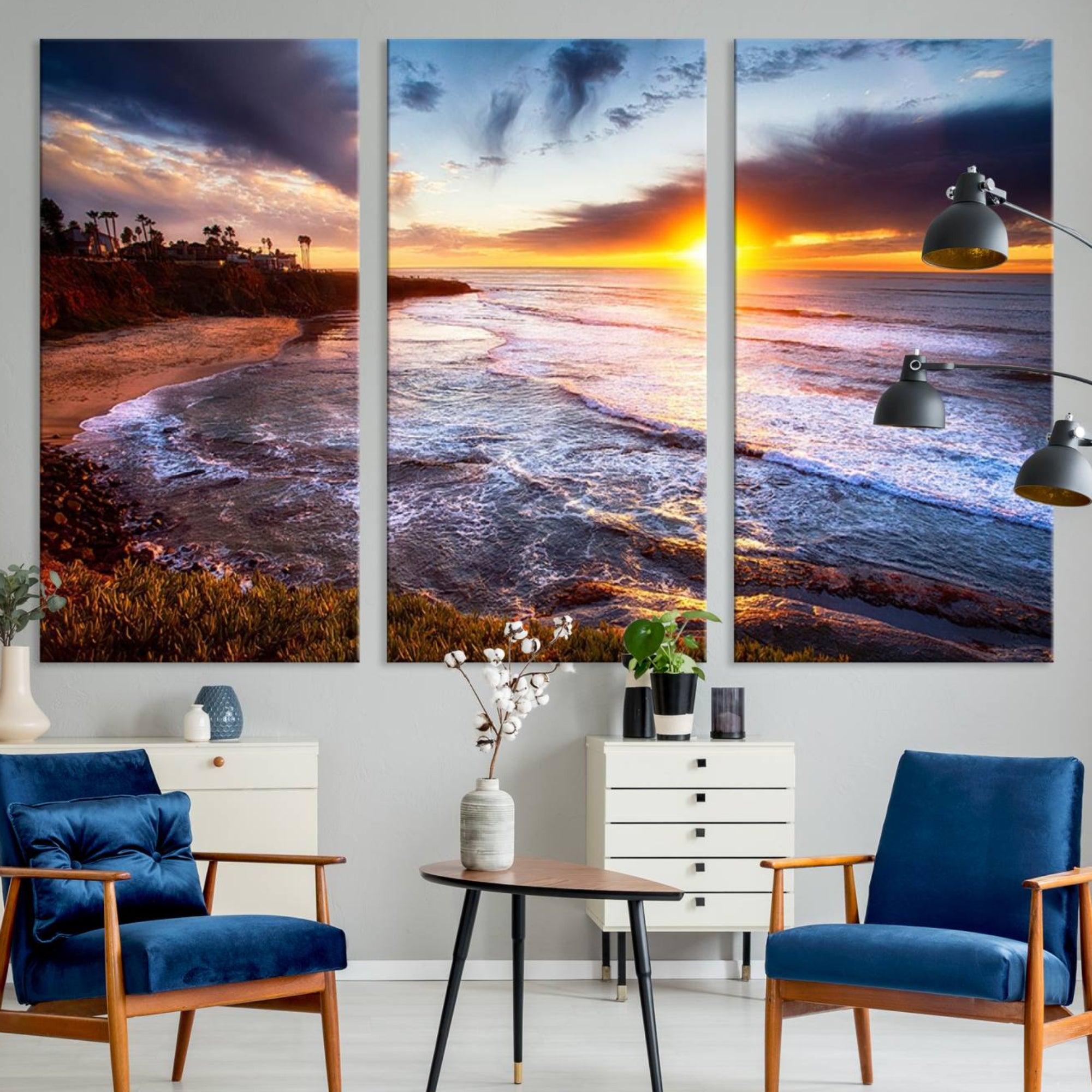 13862-MGV-CV-36X24-California Coastline Sunset Canvas Art for Beach House Decor