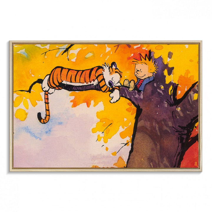 Calvin and Hobbes Tree Scene Canvas Print | 3 Panel Large Wall Art for Living Room or Kid’s Room, Playful Comic Art Decor