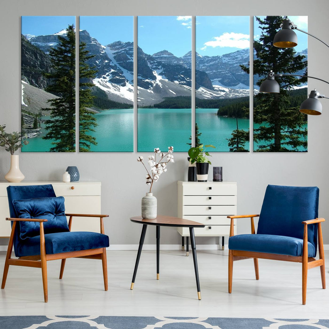 Canadian Rockies Moraine Lake Landscape Canvas Print, Turquoise Lake & Mountain View Wall Art, Ready to Hang Multi-Panel Giclee Canvas for