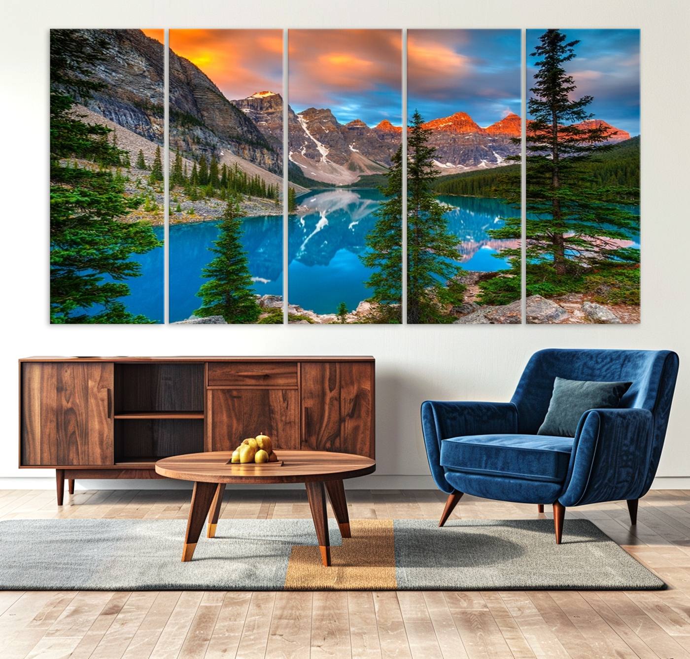 29782-MGV-CV-36X24-Canadian Rockies Moraine Lake Wall Art Canvas Print, Pine Trees Mountain Spring Canvas Print
