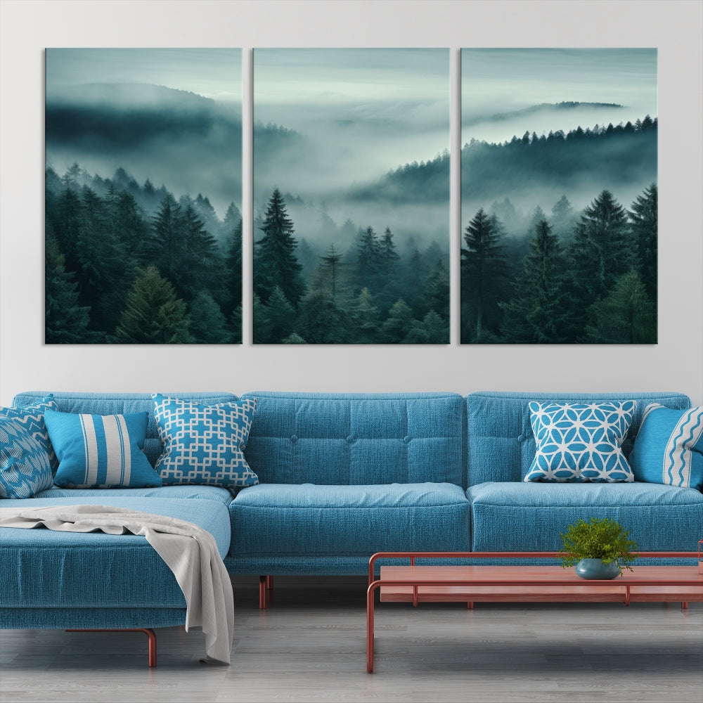 Captivating Misty Foggy Forest Wall Art Premium Canvas Print