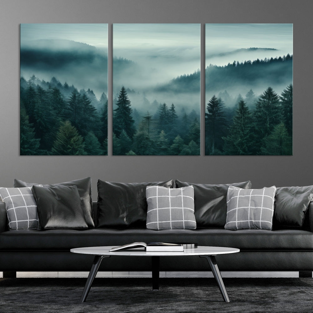 Captivating Misty Foggy Forest Wall Art Premium Canvas Print