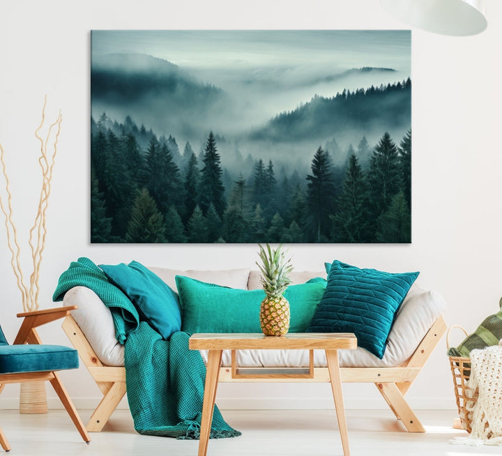 Captivating Misty Foggy Forest Wall Art Premium Canvas Print