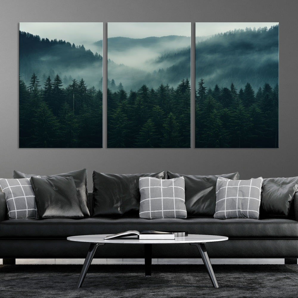Captivating Misty Forest Wall Art Premium Canvas Print, Foggy and Serene Atmosphere Wall Art Canvas