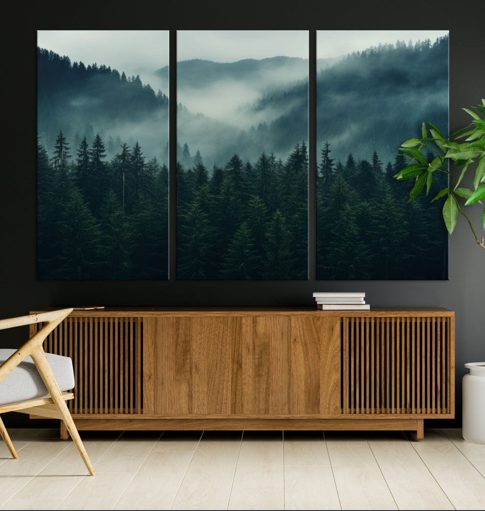Captivating Misty Forest Wall Art Premium Canvas Print, Foggy and Serene Atmosphere Wall Art Canvas