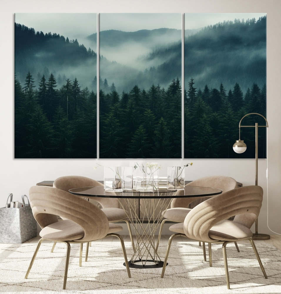 Captivating Misty Forest Wall Art Premium Canvas Print, Foggy and Serene Atmosphere Wall Art Canvas