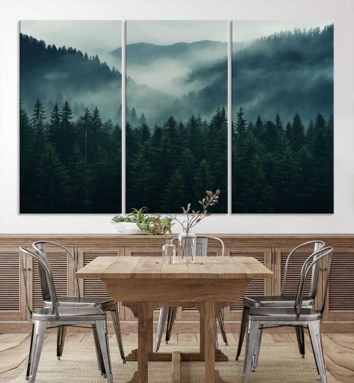 Edit-Images-Captivating Misty Forest Wall Art Premium Canvas Print, Foggy and Serene Atmosphere Wall Art Canvas