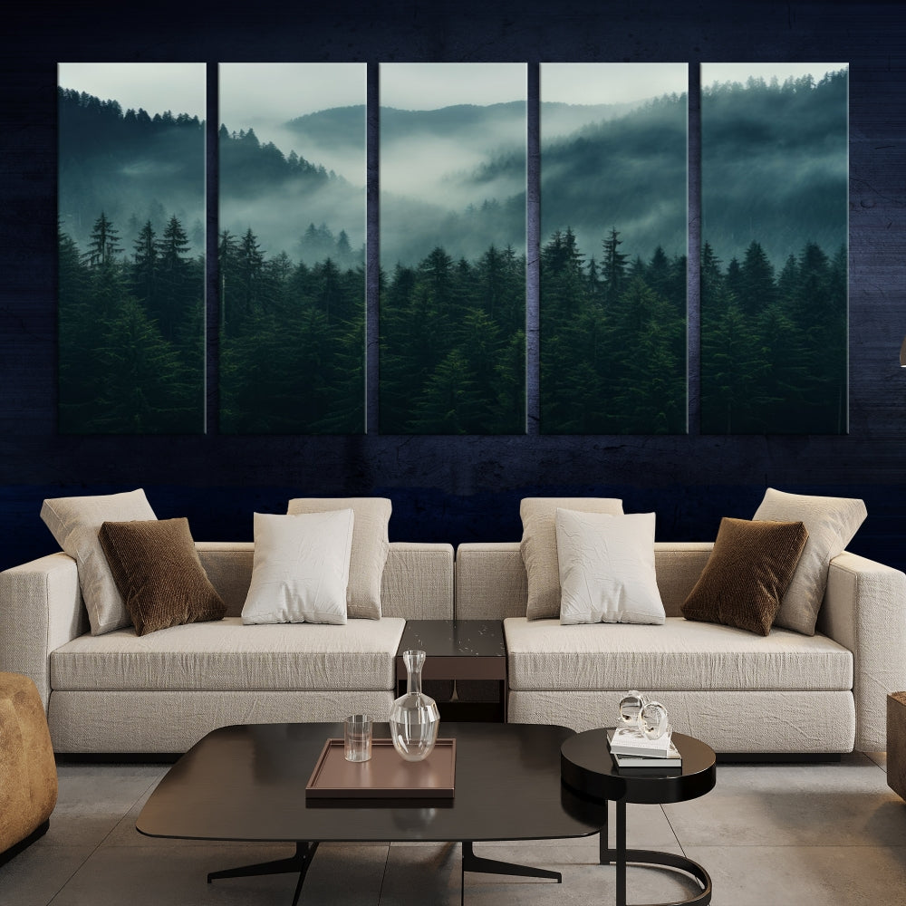 Edit-Images-Captivating Misty Forest Wall Art Premium Canvas Print, Foggy and Serene Atmosphere Wall Art Canvas
