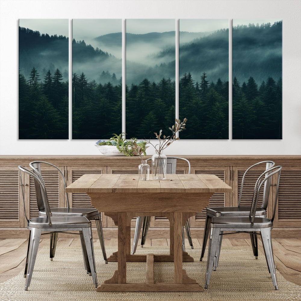 Edit-Images-Captivating Misty Forest Wall Art Premium Canvas Print, Foggy and Serene Atmosphere Wall Art Canvas