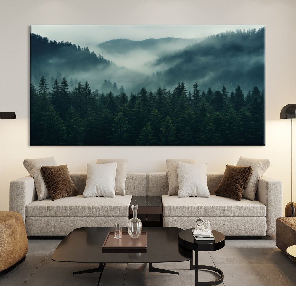 Captivating Misty Forest Wall Art Premium Canvas Print, Foggy and Serene Atmosphere Wall Art Canvas