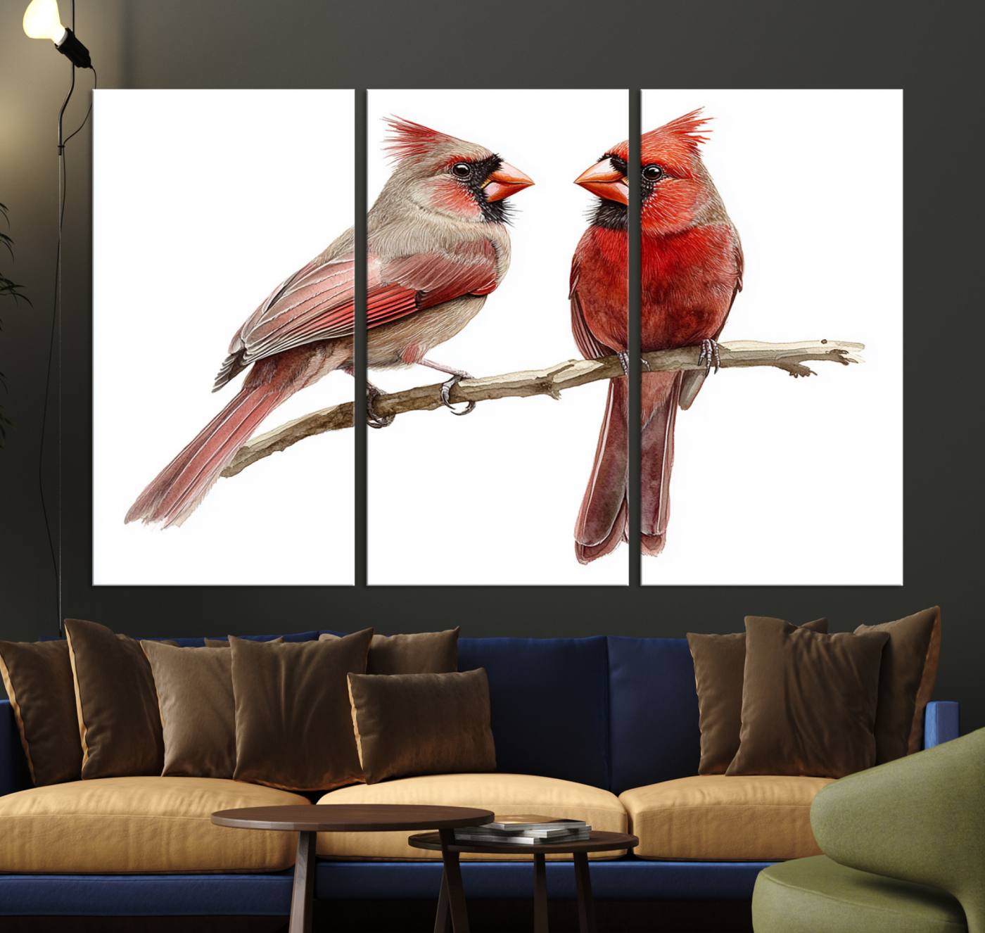 72606-MGV-CV-36X24-Cardinal Bird Canvas Wall Art - Male and Female Cardinal Print - Abstract Bird Wall Decor for Home - Vibrant Wildlife Art on Canvas