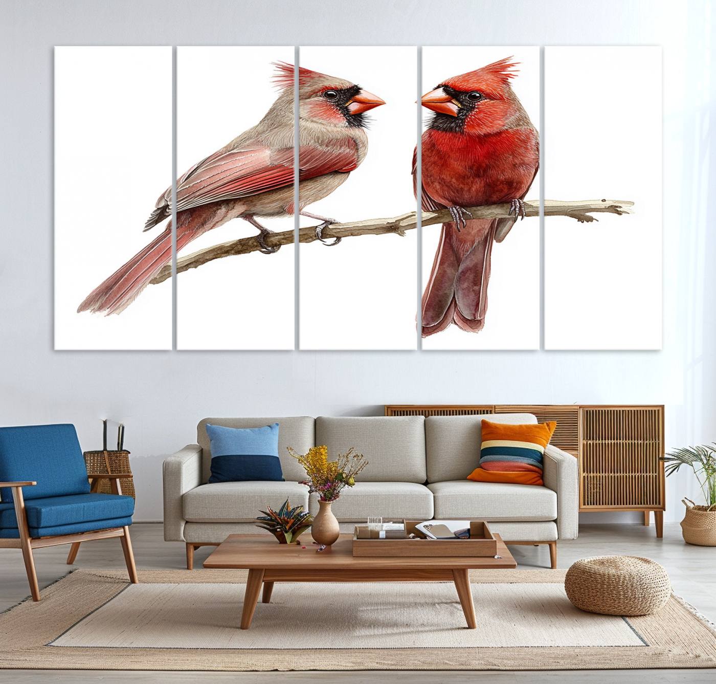 72606-MGV-CV-36X24-Cardinal Bird Canvas Wall Art - Male and Female Cardinal Print - Abstract Bird Wall Decor for Home - Vibrant Wildlife Art on Canvas
