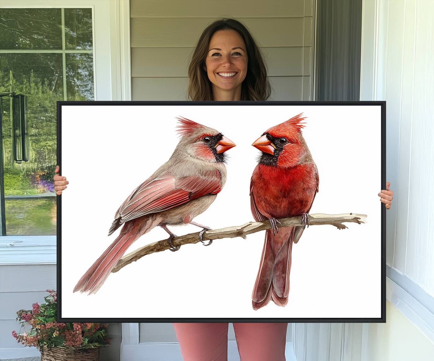 72606-MGV-CV-36X24-Cardinal Bird Canvas Wall Art - Male and Female Cardinal Print - Abstract Bird Wall Decor for Home - Vibrant Wildlife Art on Canvas