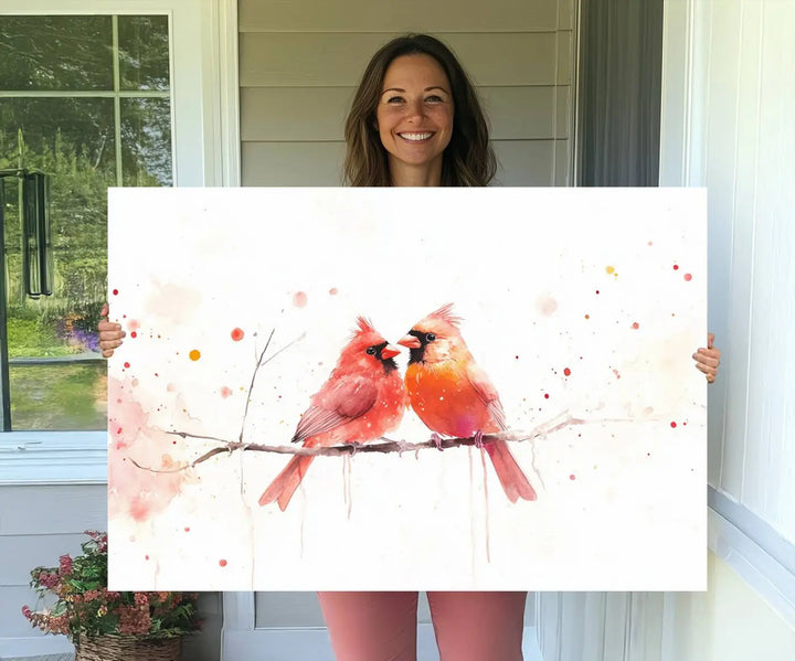 The "Cardinal Bird Canvas Wall Art - Male and Female Cardinal Print" brings charm to the cozy kitchen. Handmade in the USA, this nature-inspired art piece enhances the room's inviting atmosphere with its vibrant wildlife depiction.