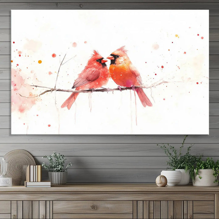 The "Cardinal Bird Canvas Wall Art - Male and Female Cardinal Print" brings charm to the cozy kitchen. Handmade in the USA, this nature-inspired art piece enhances the room's inviting atmosphere with its vibrant wildlife depiction.