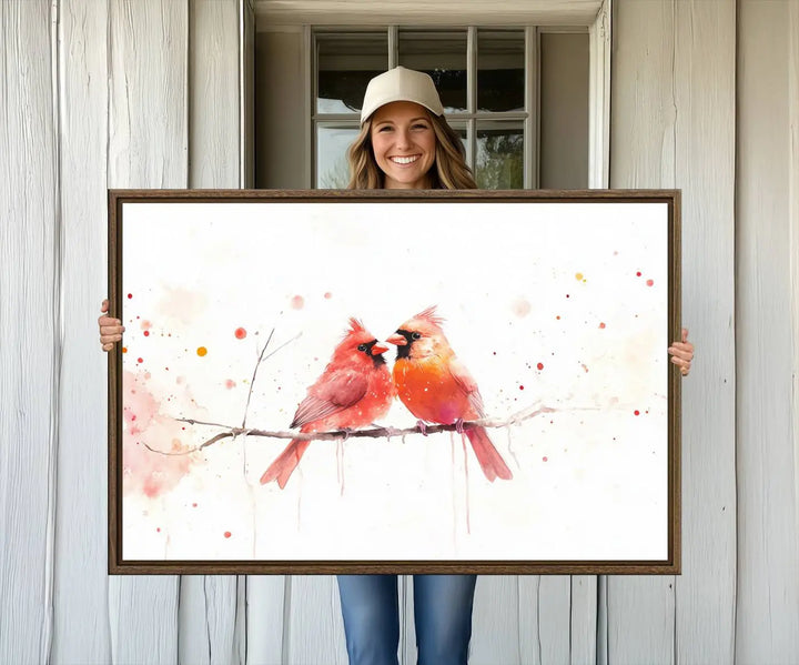 The "Cardinal Bird Canvas Wall Art - Male and Female Cardinal Print" brings charm to the cozy kitchen. Handmade in the USA, this nature-inspired art piece enhances the room's inviting atmosphere with its vibrant wildlife depiction.