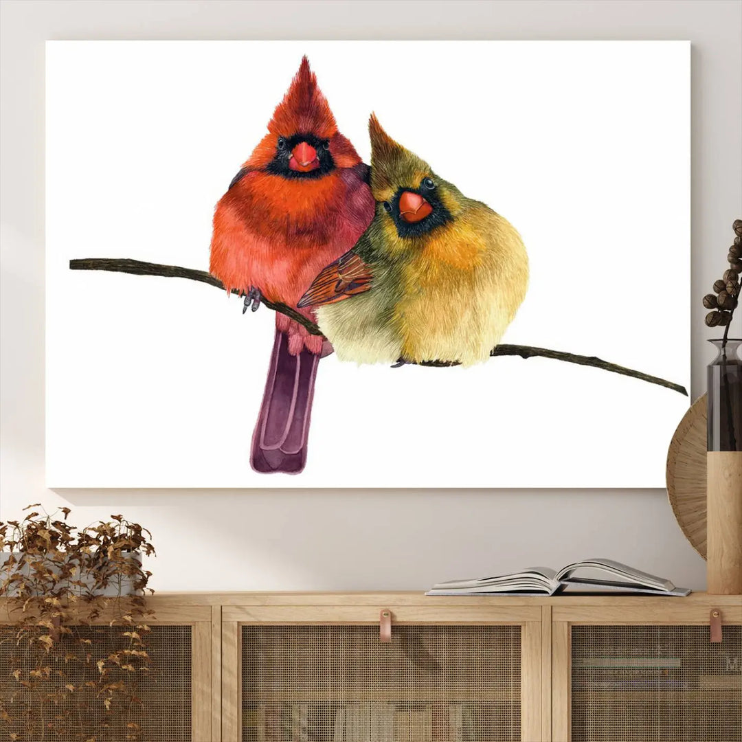 The "Cardinal Bird Canvas Wall Art," showcasing both a male and female cardinal, introduces a vibrant touch of wildlife-inspired decor.