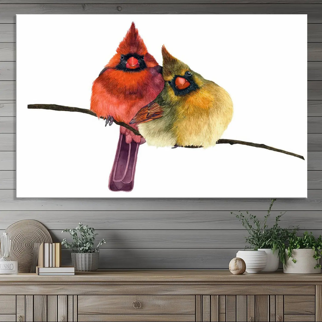 The "Cardinal Bird Canvas Wall Art," showcasing both a male and female cardinal, introduces a vibrant touch of wildlife-inspired decor.