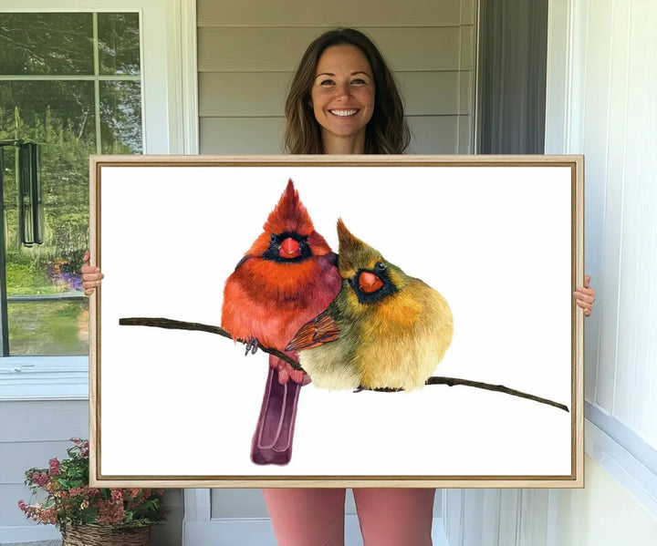 The "Cardinal Bird Canvas Wall Art," showcasing both a male and female cardinal, introduces a vibrant touch of wildlife-inspired decor.