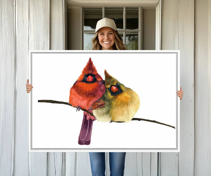 The "Cardinal Bird Canvas Wall Art," showcasing both a male and female cardinal, introduces a vibrant touch of wildlife-inspired decor.