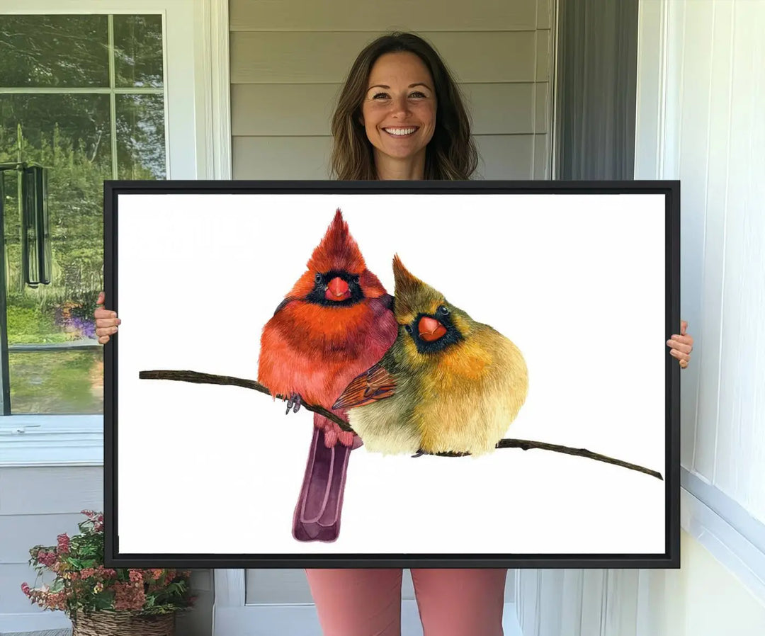 The "Cardinal Bird Canvas Wall Art," showcasing both a male and female cardinal, introduces a vibrant touch of wildlife-inspired decor.