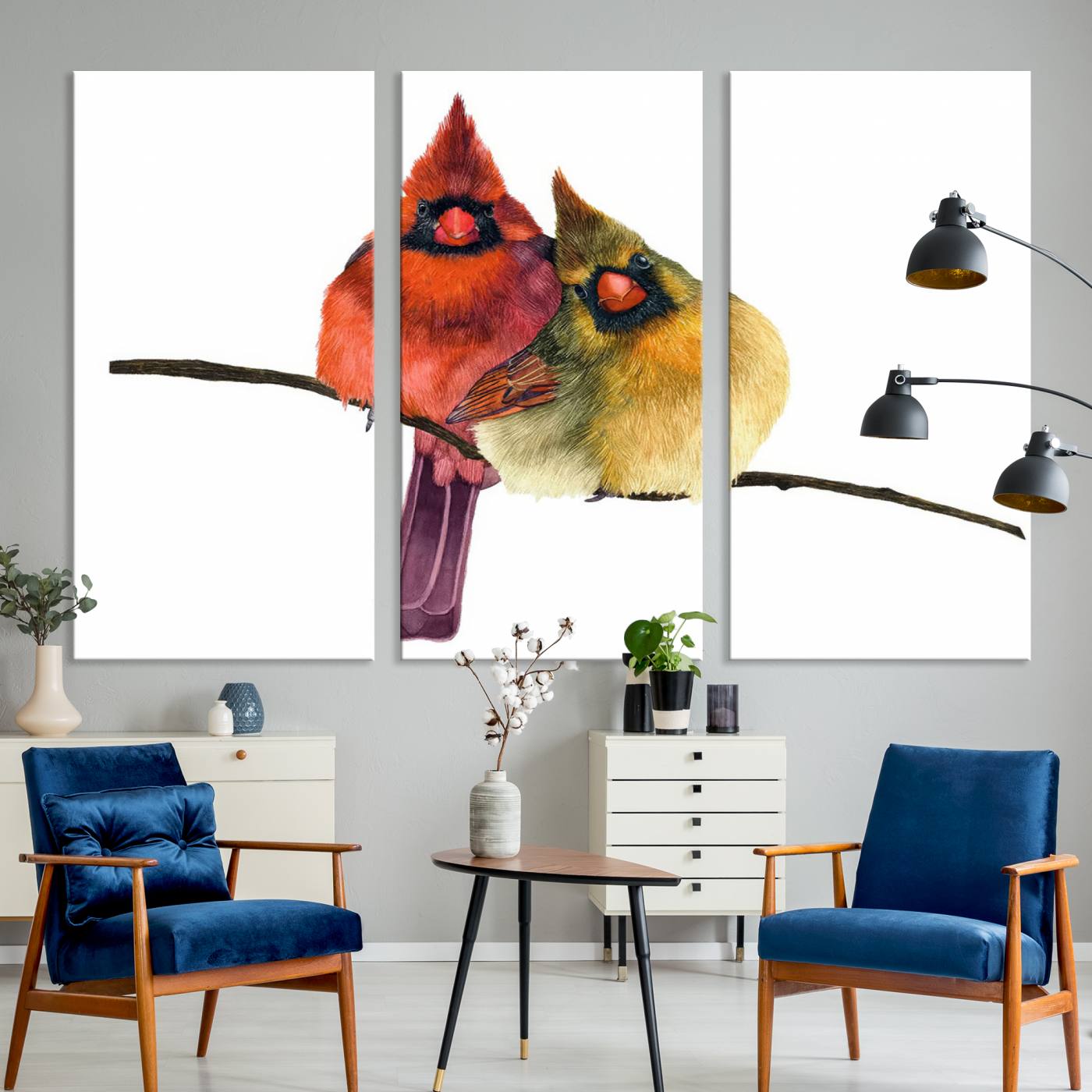 67752-MGV-CV-36X24-Cardinal Bird Canvas Wall Art - Male and Female Cardinal Print - Nature-Inspired Bird Wall Decor for Home - Vibrant Wildlife Art on Canvas