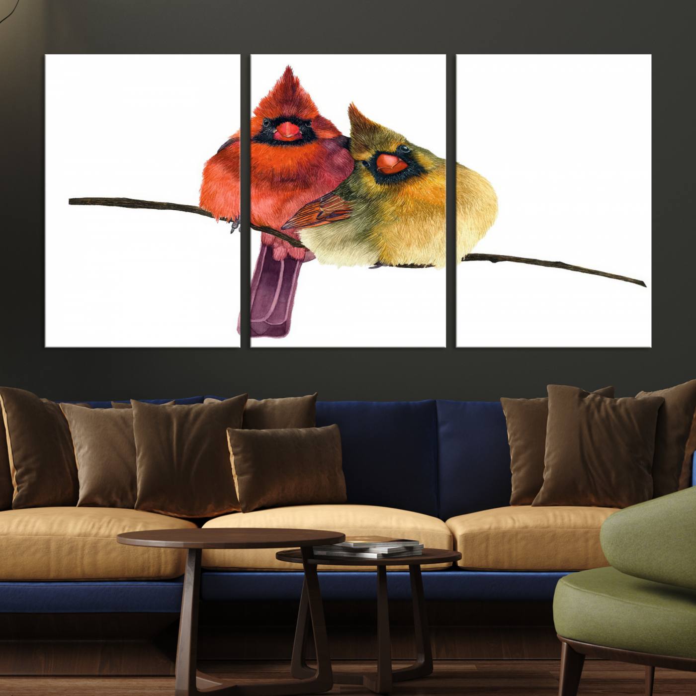67752-MGV-CV-36X24-Cardinal Bird Canvas Wall Art - Male and Female Cardinal Print - Nature-Inspired Bird Wall Decor for Home - Vibrant Wildlife Art on Canvas