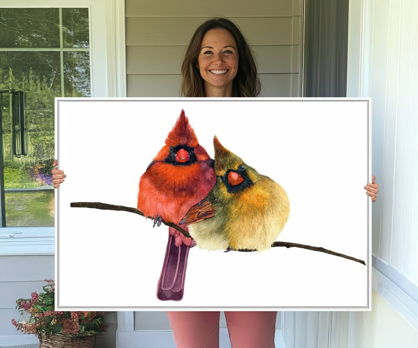 67752-MGV-CV-36X24-Cardinal Bird Canvas Wall Art - Male and Female Cardinal Print - Nature-Inspired Bird Wall Decor for Home - Vibrant Wildlife Art on Canvas