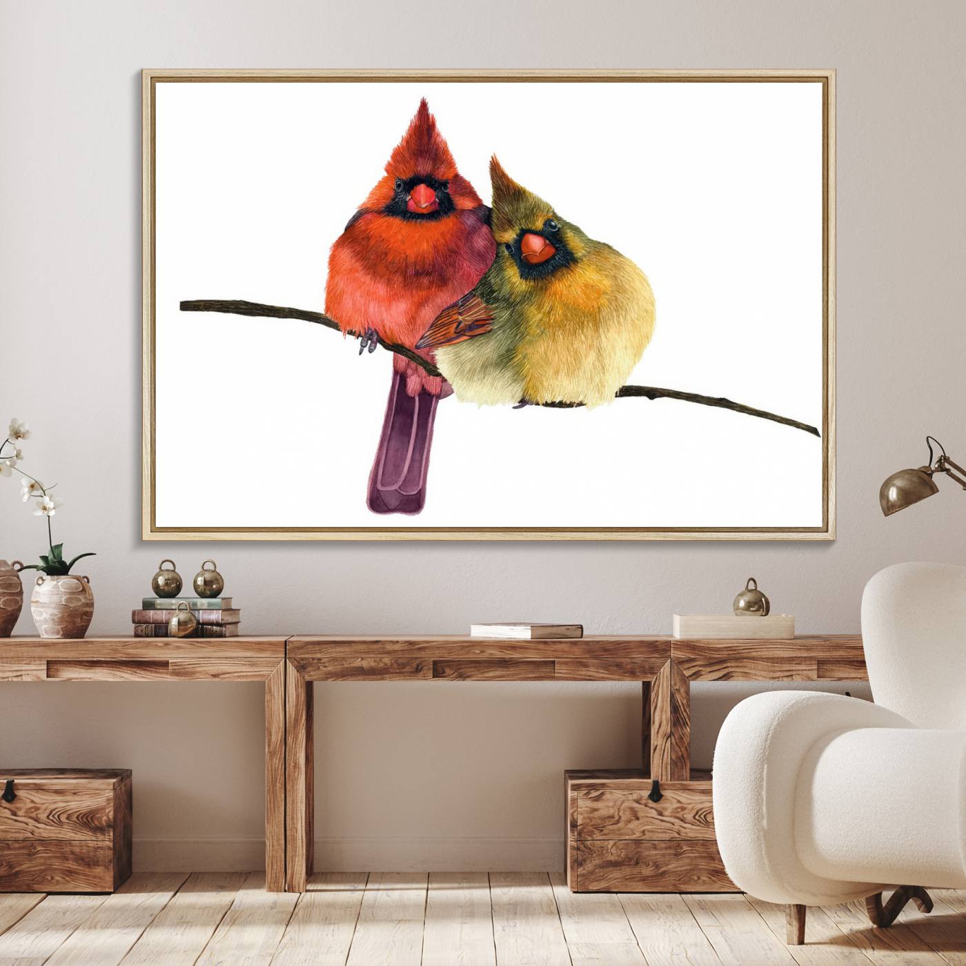 67752-MGV-FC-36X24_Natural-Cardinal Bird Canvas Wall Art - Male and Female Cardinal Print - Nature-Inspired Bird Wall Decor for Home - Vibrant Wildlife Art on Canvas