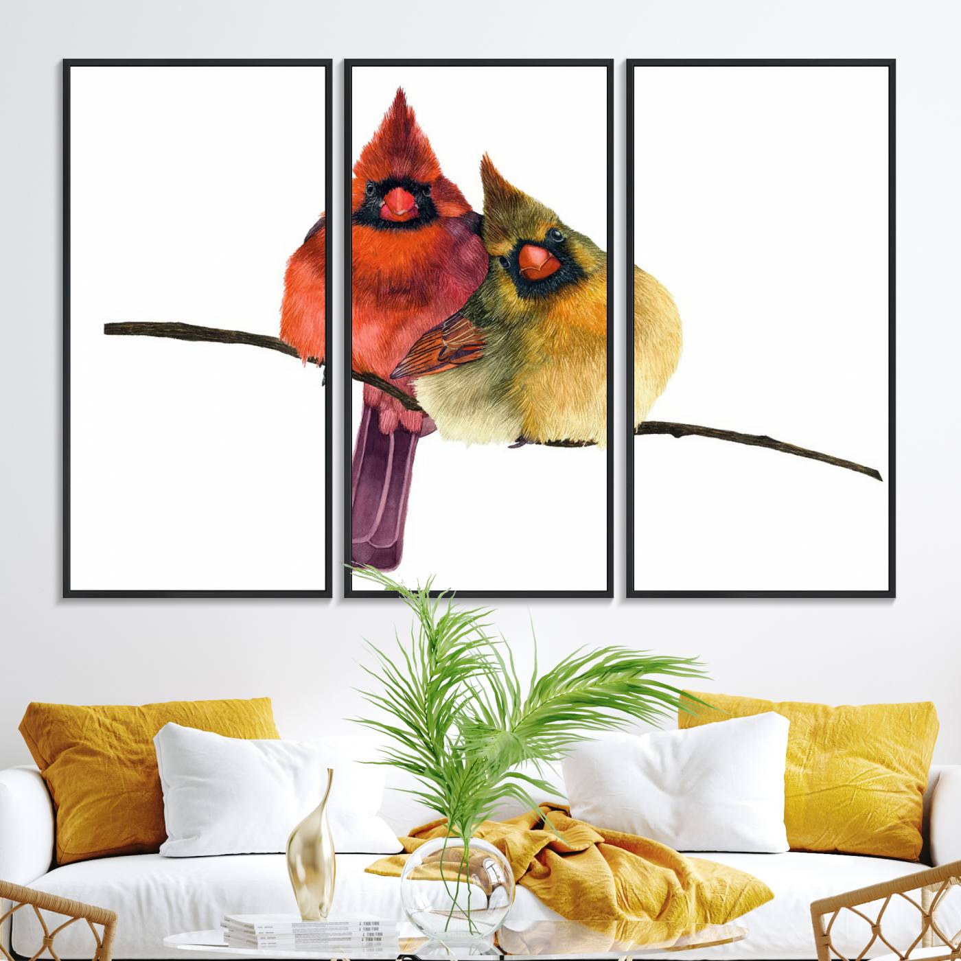 67752-MGV-FC-48X32-3P_Black-Cardinal Bird Canvas Wall Art - Male and Female Cardinal Print - Nature-Inspired Bird Wall Decor for Home - Vibrant Wildlife Art on Canvas