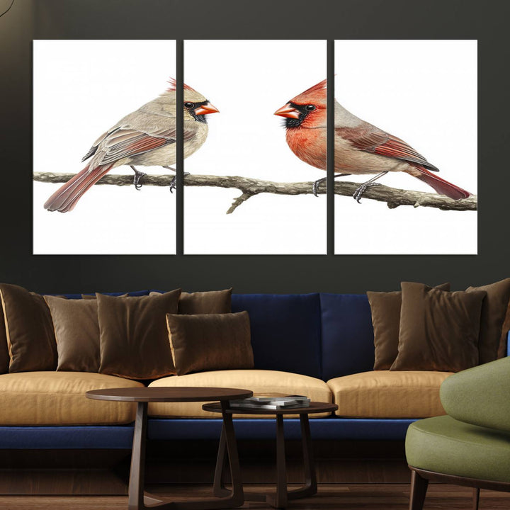 Cardinal Canvas Wall Art - Male and Female Cardinal Print - Nature-Inspired Bird Wall Decor for Home - Vibrant Wildlife Art on Canvas