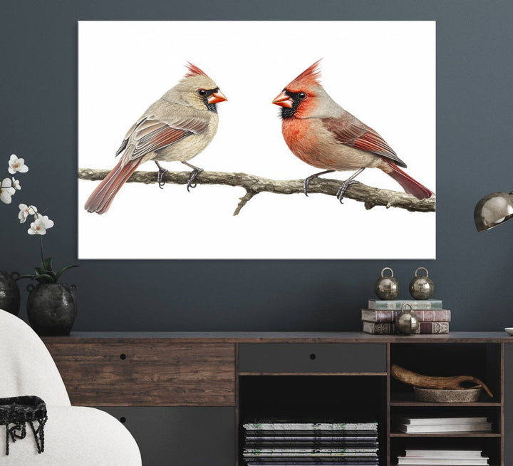 Cardinal Canvas Wall Art - Male and Female Cardinal Print - Nature-Inspired Bird Wall Decor for Home - Vibrant Wildlife Art on Canvas