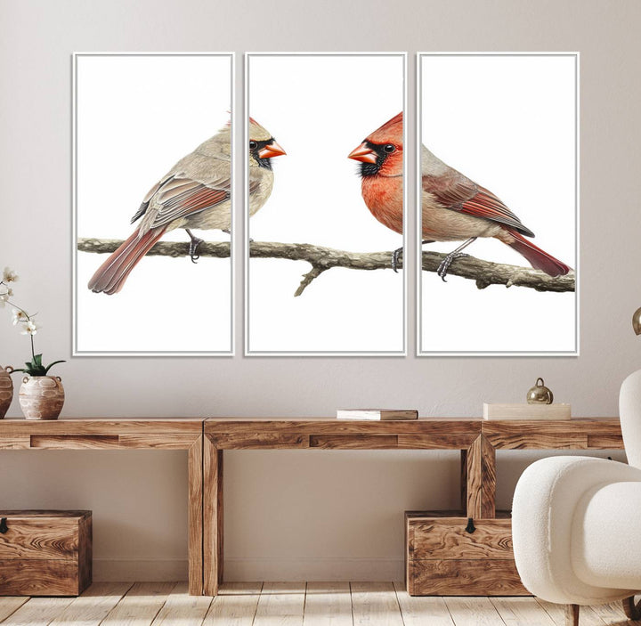 29617-MGV-FC-48X32-3P_White-Cardinal Canvas Wall Art - Male and Female Cardinal Print - Nature-Inspired Bird Wall Decor for Home - Vibrant Wildlife Art on Canvas