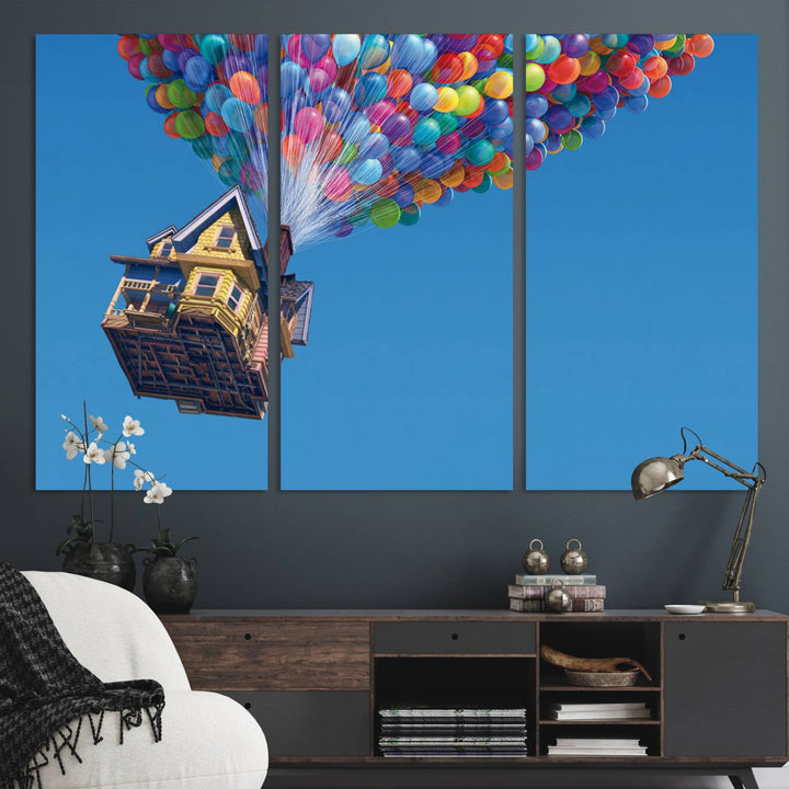 Carl Fredricksen, Up Movie Wall Art, Balloons Wall Art, Air Balloons for Kids Room Print