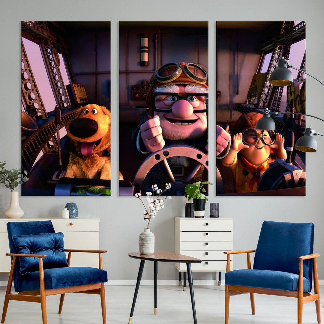Carl Russel And Dog, Movie Up Poster, Movie Up Wall Art, Movie Up Poster Print, Carl Fredricksen,Cartoon Canvas, Kids Wall Art Canvas Print