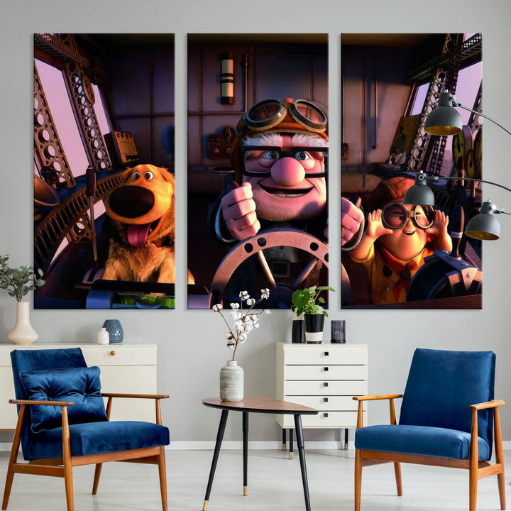 Carl Russel And Dog, Movie Up Poster, Movie Up Wall Art, Movie Up Poster Print, Carl Fredricksen,Cartoon Canvas, Kids Wall Art Canvas Print