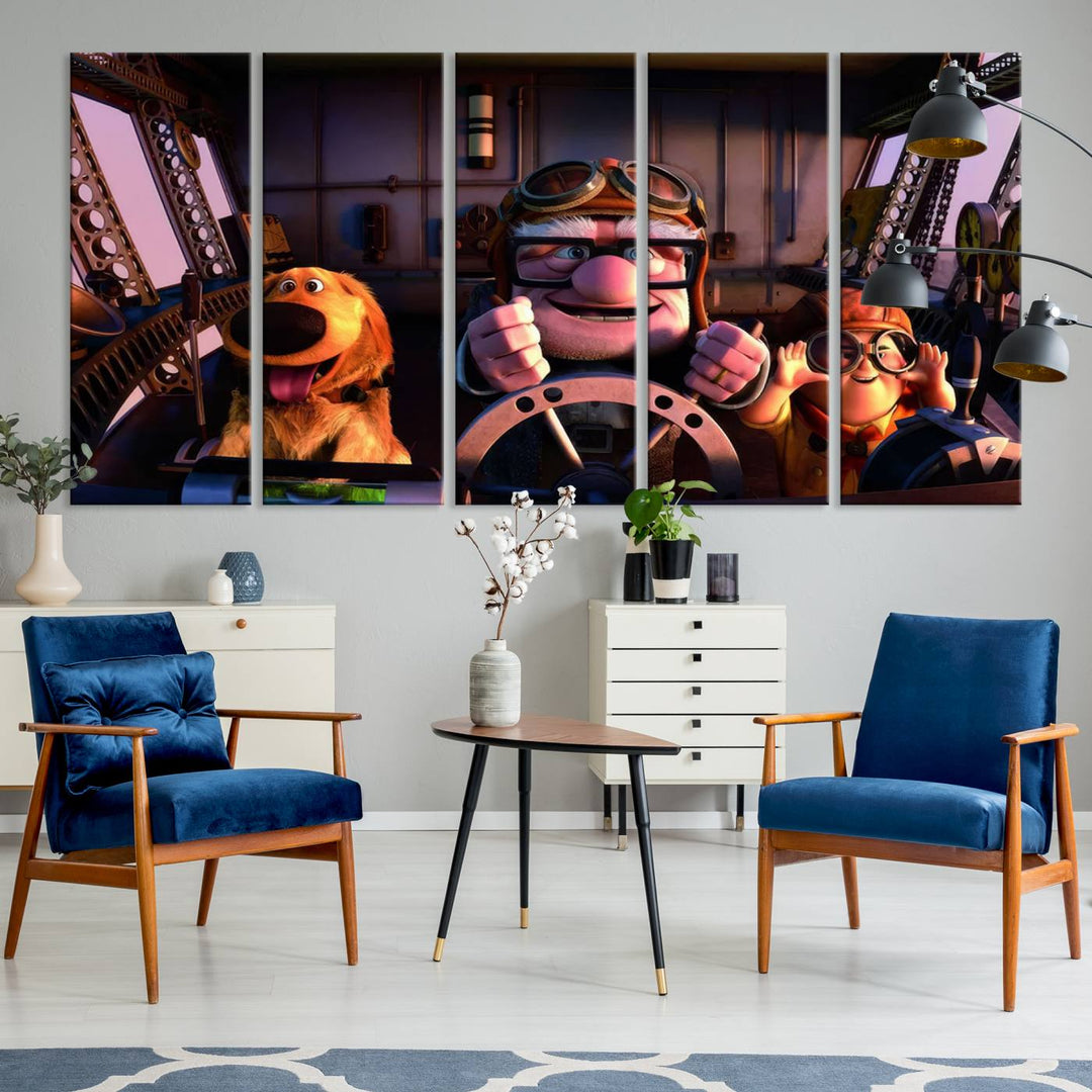 81690-MGV-CV-60X31-5P-Carl Russel And Dog, Movie Up Poster, Movie Up Wall Art, Movie Up Poster Print, Carl Fredricksen,Cartoon Canvas, Kids Wall Art Canvas Print