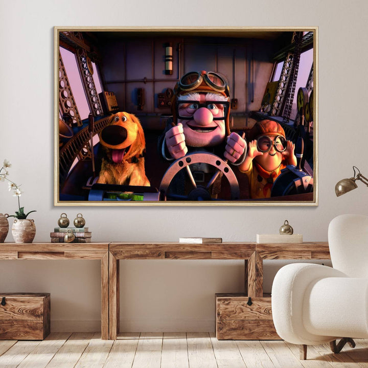 81690-MGV-FC-36X24_Natural-Carl Russel And Dog, Movie Up Poster, Movie Up Wall Art, Movie Up Poster Print, Carl Fredricksen,Cartoon Canvas, Kids Wall Art Canvas Print